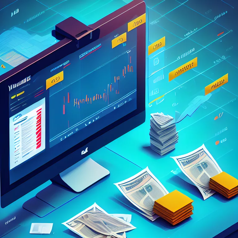 day trader in front of multiple computer screens displaying stock charts