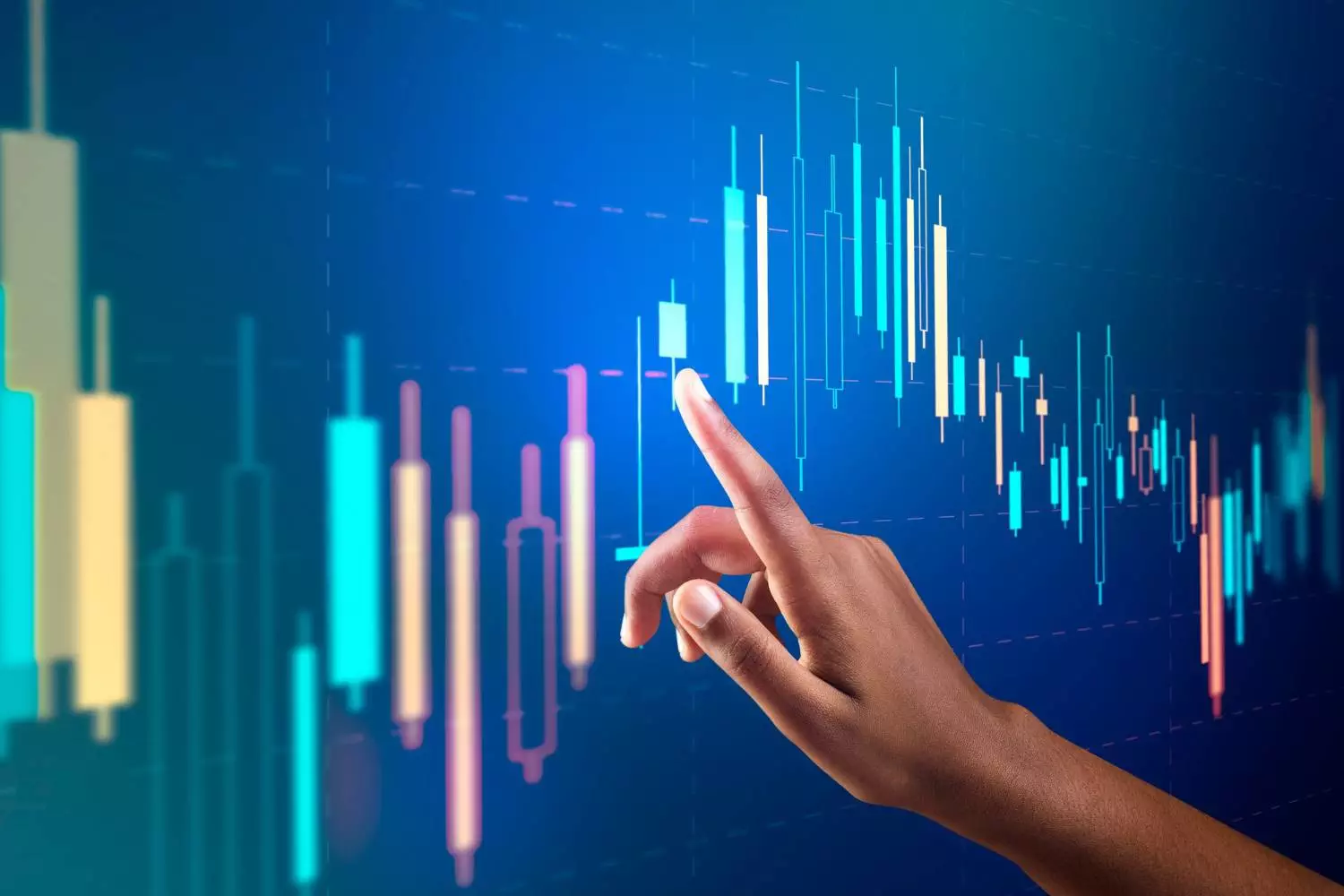 Finger touching a cryptocurrency stock graph