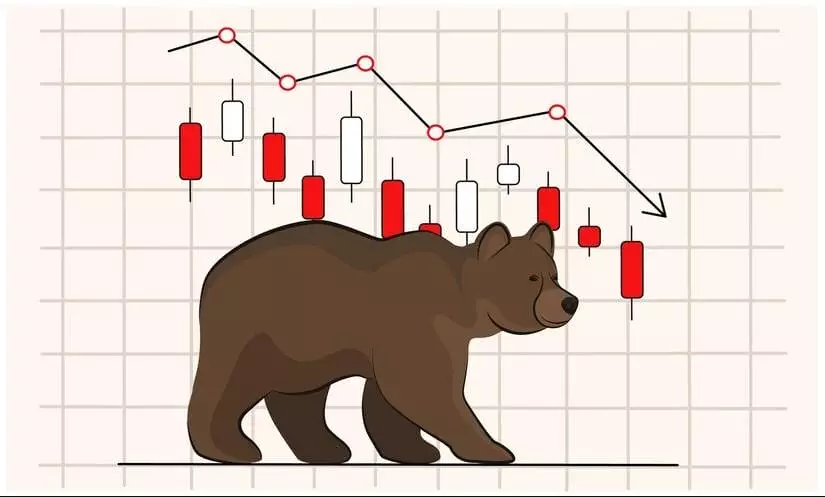 a bear with bearish reversal graph in the background