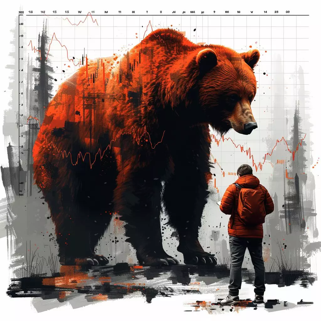 Bear market with bearish chart patterns and trader