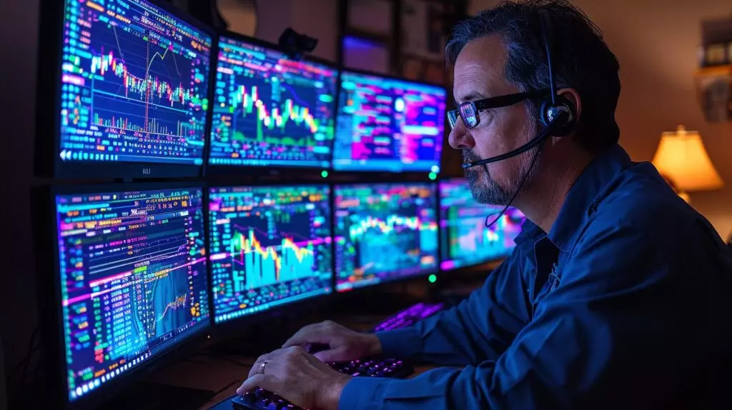 FVG Trading Meaning Forex trader with screens showing Fair Value Gaps