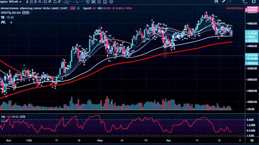 Stock chart, Head and Shoulders pattern, upward trends