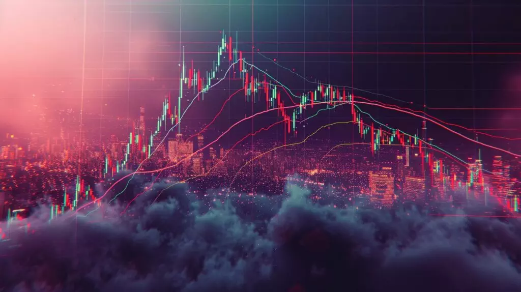 Downward Wedge Pattern feat a Stylized stock chart with wedge pattern