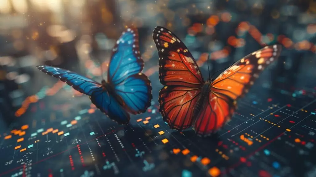 Two butterflies on a financial chart illustrating Long Call and Put Butterfly Spreads